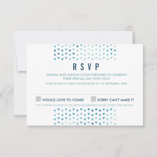 SIMPLE BOHO RSVP modern triangle pattern blue Card (Front)