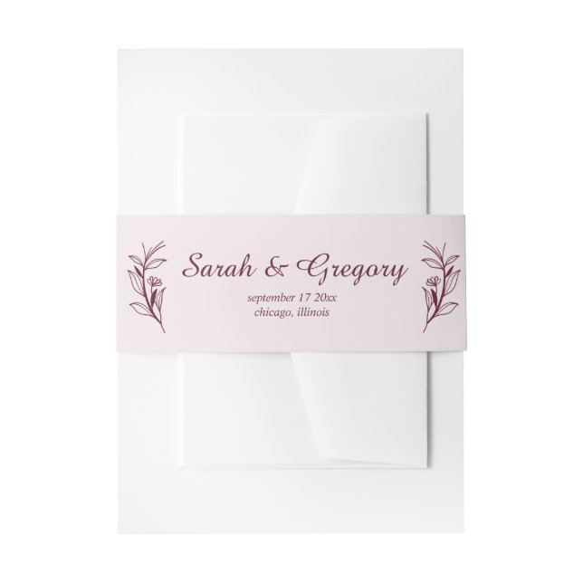 Simple Boho Ruby Wine Wedding  Invitation Belly Band (Front Example)