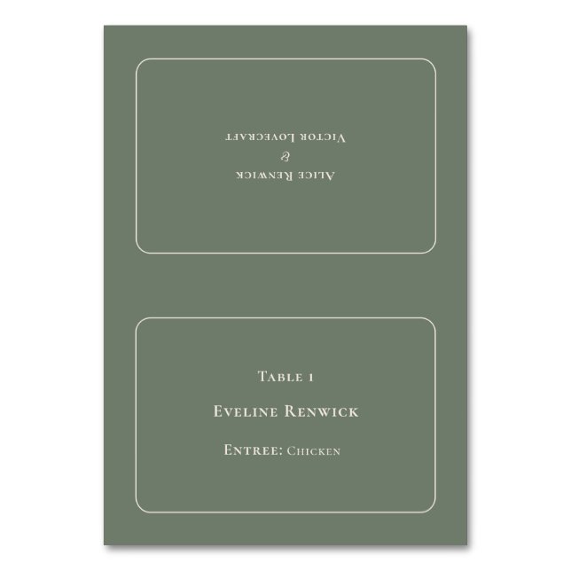Simple Boho Sage Entree Choice Foldable Place Card (Front)