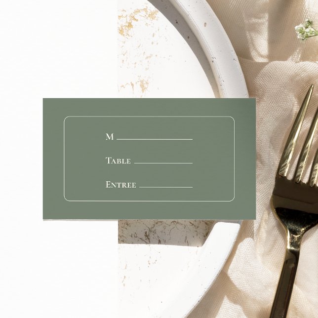 Simple Boho Sage Green Wedding Entree Choice Flat Place Card (Creator Uploaded)