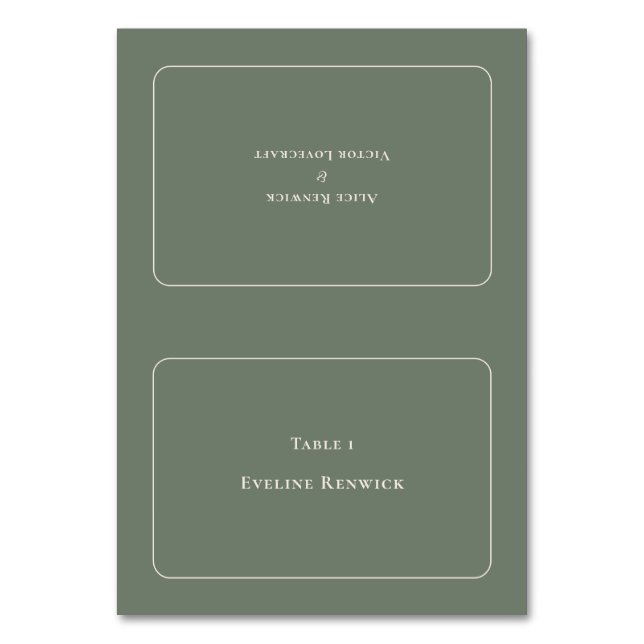 Simple Boho Sage Green Wedding Foldable Place Card (Front)
