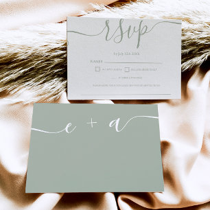 Simple boho sage green wedding rsvp monogram card