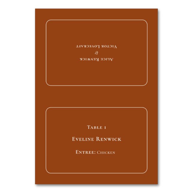 Simple Boho Terracotta Entree Foldable Place Card (Front)