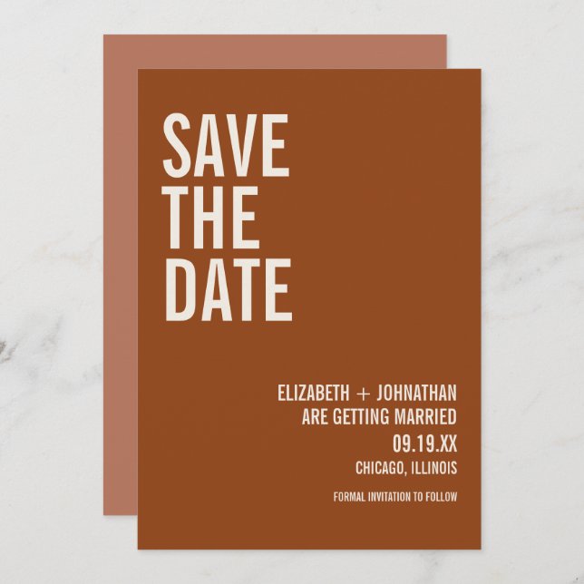 Simple Boho Terracotta Typography Save The Date Invitation (Front/Back)
