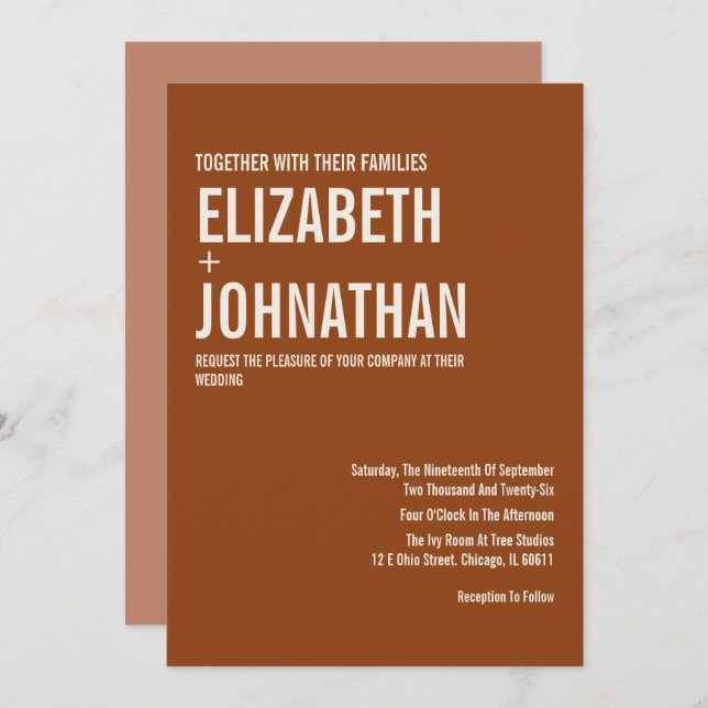 Simple Boho Terracotta Typography Wedding Invitation (Front/Back)