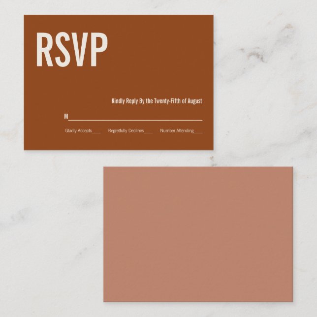 Simple Boho Terracotta Typography Wedding RSVP Enclosure Card (Front/Back)