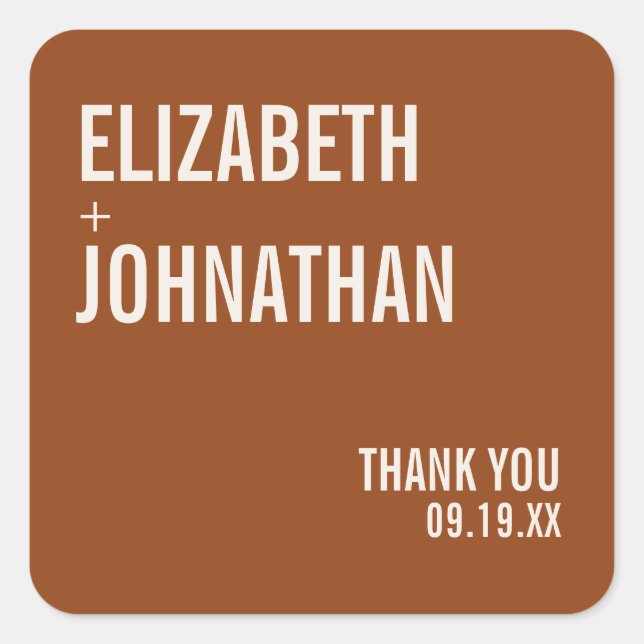 Simple Boho Terracotta Typography Wedding Square Sticker (Front)