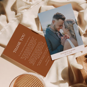 Simple Boho Terracotta  With Photo Wedding Thank You Card