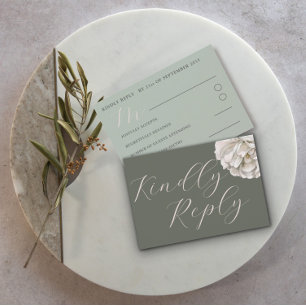 Simple Boho Tropical Sage Green Floral RSVP