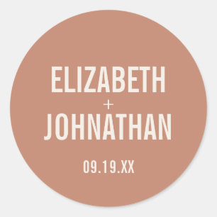 Simple Boho Typography Clay Wedding Classic Round Sticker
