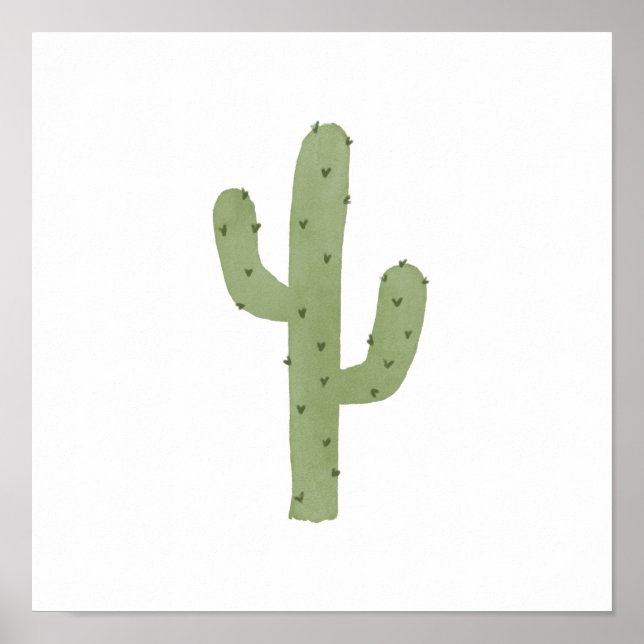 Simple Boho Watercolor Green Cactus Poster (Front)