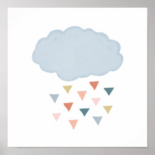 Simple Boho Watercolor Rain Cloud with Triangles Poster