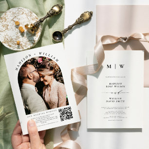 Simple Boho Wedding Arch Photo QR Code Invitation