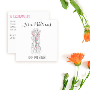 Simple Boho Wedding Hair Stylist Romantic Flower  Square Business Card