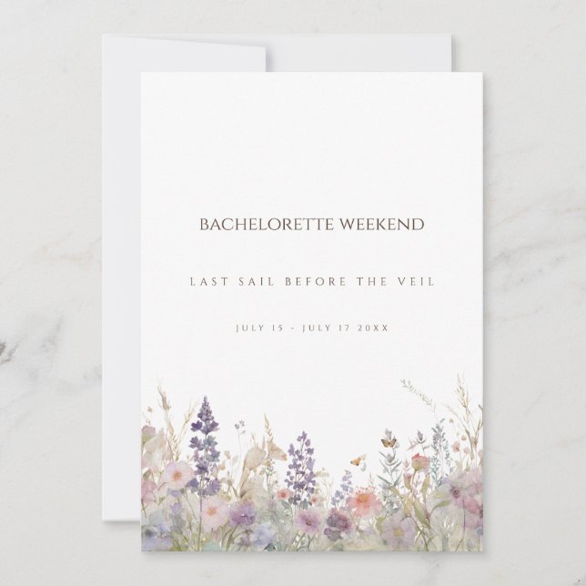 Simple Boho Wildflower Bachelorette Weekend Card (Front)