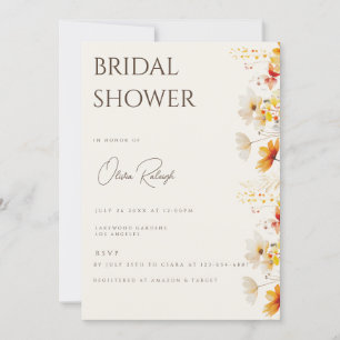 Simple Boho Wildflower Beige Bridal Shower Card