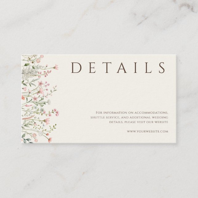 Simple Boho Wildflower Beige Details Enclosure Card (Front)