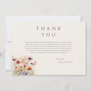 Simple Boho Wildflower Beige Thank You Card 