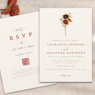 Simple Boho Wildflower Fall Wedding Invitation