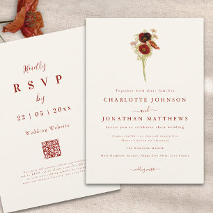 Simple Boho Wildflower Fall Wedding Invitation