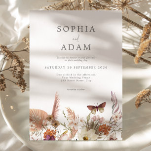 Simple Boho Wildflower Floral Wedding Invitation