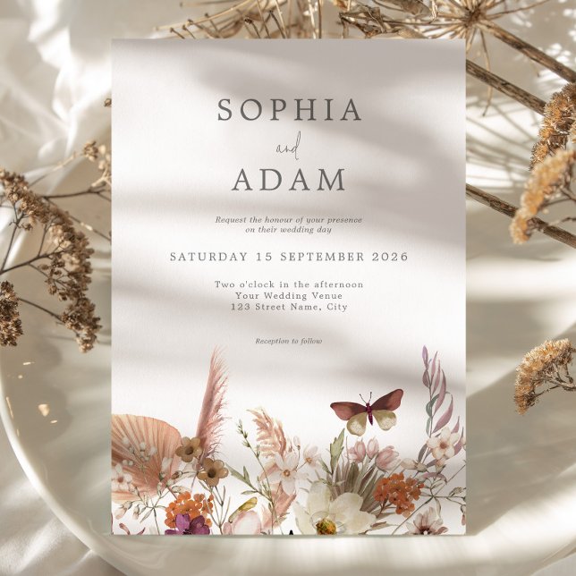 Simple Boho Wildflower Floral Wedding Invitation (Creator Uploaded)