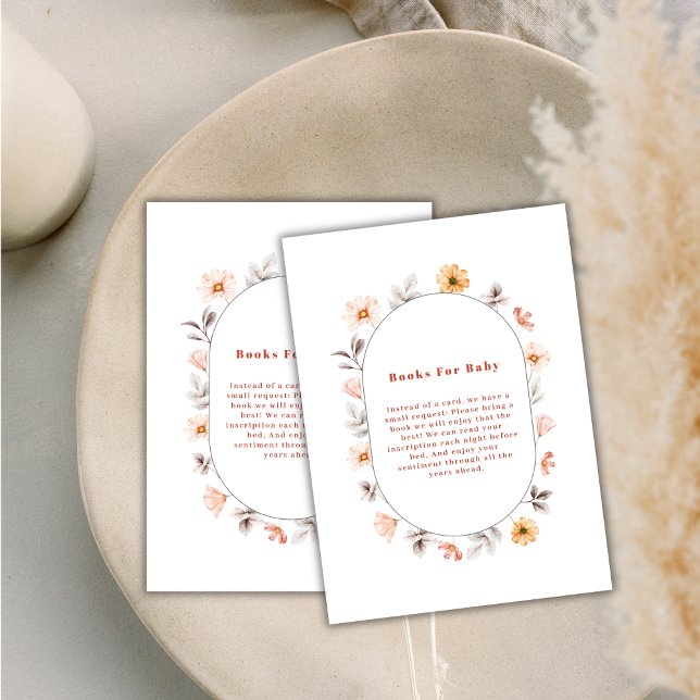 Simple Boho Wildflower Frame Books Baby Shower  Enclosure Card (Simple Boho Wildflower Frame Books for Baby Shower Enclosure Card)