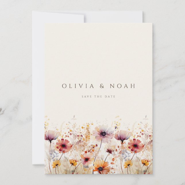 Simple Boho Wildflower Save The Date Wedding Card (Front)