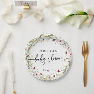 Simple Boho Wildflowers Baby Shower Paper Plate