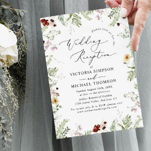 Simple Boho Wildflowers Wedding Reception  Invitation