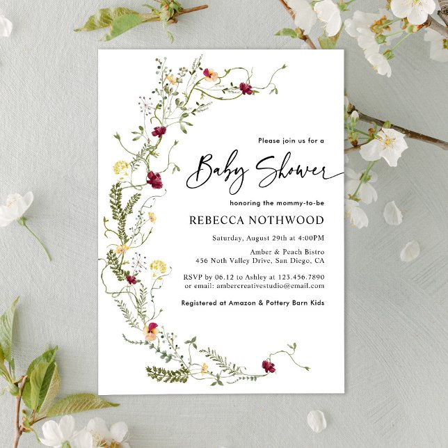 Simple Boho Wreath Wildflower Baby Shower Invitation (Creator Uploaded)