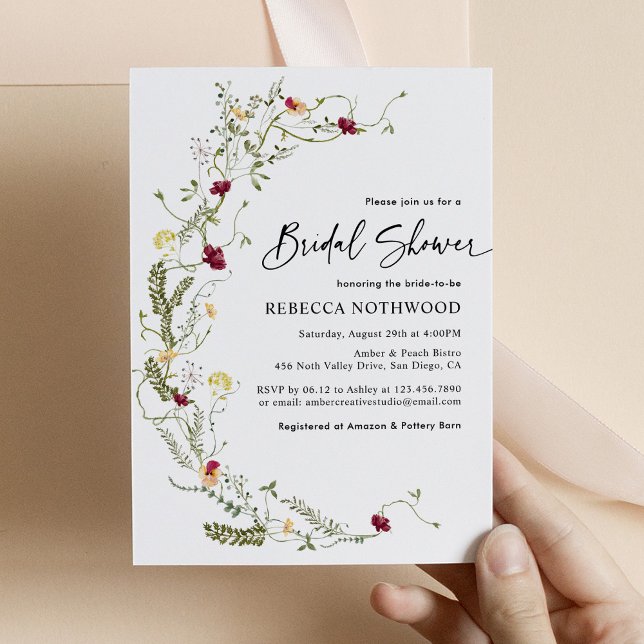 Simple Boho Wreath Wildflower Bridal Shower Invitation (Creator Uploaded)