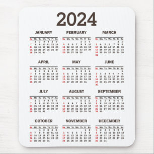 Simple Bold 2024 Year At A Glance Calendar Mouse Pad