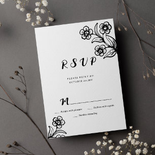 Simple bold black white typography floral RSVP Invitation