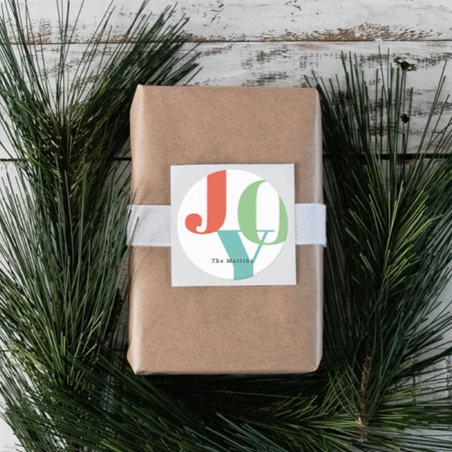 Simple Bold Colourful JOY Christmas Holiday Classic Round Sticker (Creator Uploaded)