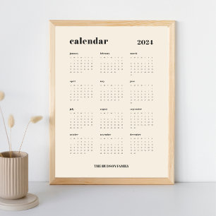 SImple Bold   Cream and Black 2024 Calendar Poster