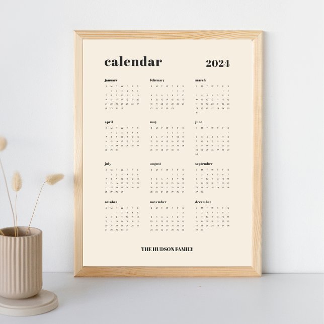 SImple Bold | Cream and Black 2024 Calendar Poster (Creator Uploaded)