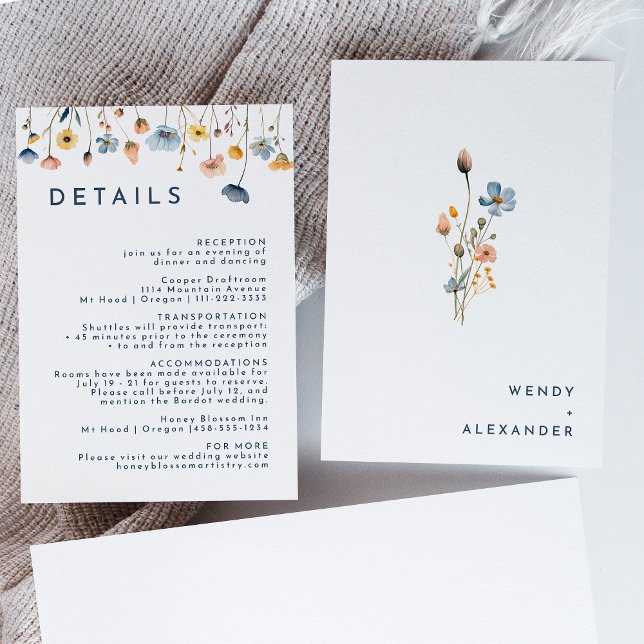 Simple Bold Elegant Floral Wedding Details Enclosure Card (Creator Uploaded)