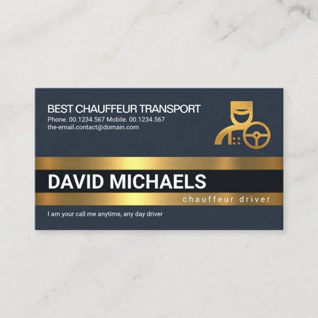 Simple Bold Gold Line Layers Taxi Driver Business Card (Front)