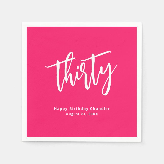 Simple Bold Hot Pink 30th Birthday Party Napkin (Front)