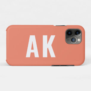 Simple Bold Initials Monogram Coral Pink iPhone 11 Pro Case