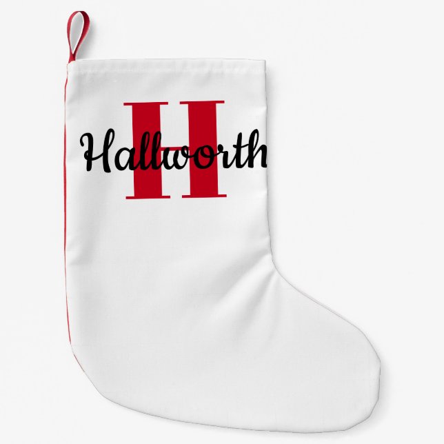 Simple Bold Modern Monogrammed Name or Surname Small Christmas Stocking (Front)