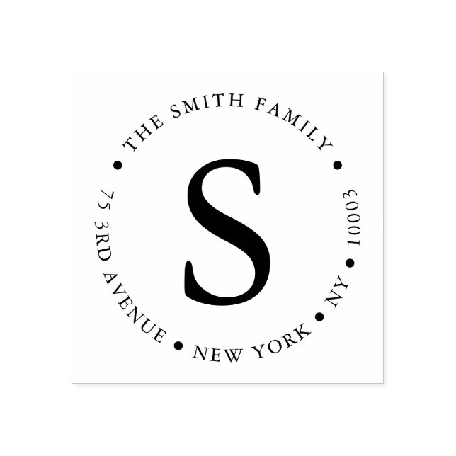 Simple Bold Monogrammed Round Return Address Rubber Stamp (Imprint)