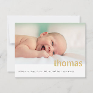 Simple Bold Name Photo Baby Announcement