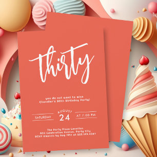 Simple Bold Orange 30th Birthday Party Invitation