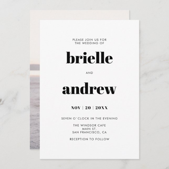 Simple Bold Serif Photo Wedding Invitation (Front/Back)