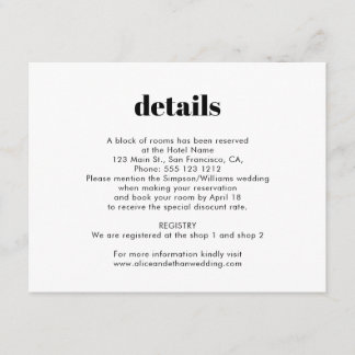 Simple Bold Serif Wedding Details Enclosure Card