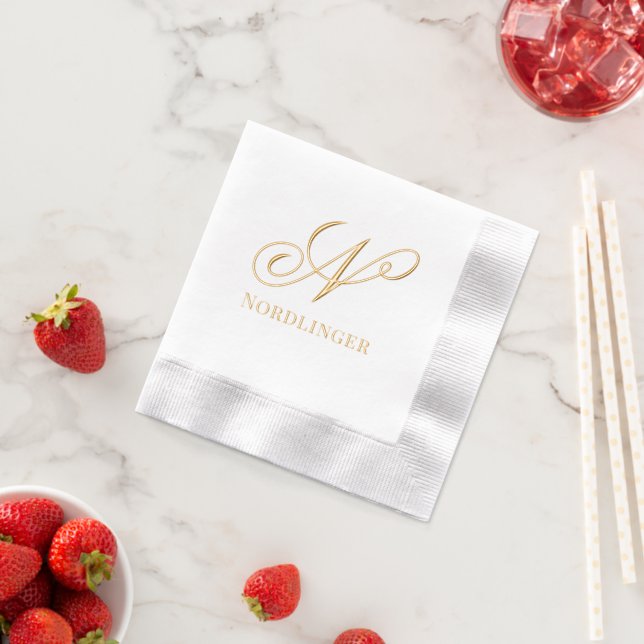 Simple Bold Single Initial Monogram Name #15NL Foil Napkins (Insitu (Strawberry))