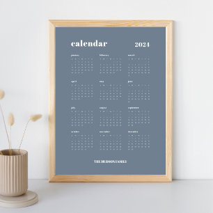 SImple Bold   Slate Grey & White 2024 Calendar Poster