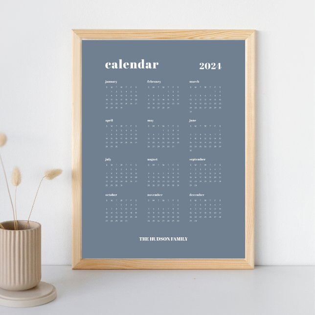SImple Bold | Slate Grey & White 2024 Calendar Poster (Creator Uploaded)